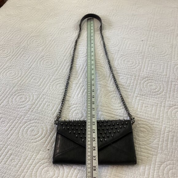 Rebecca Minkoff Black Leather Studded Crossbody Clutch Purse With Chain Strap & - Picture 9 of 16